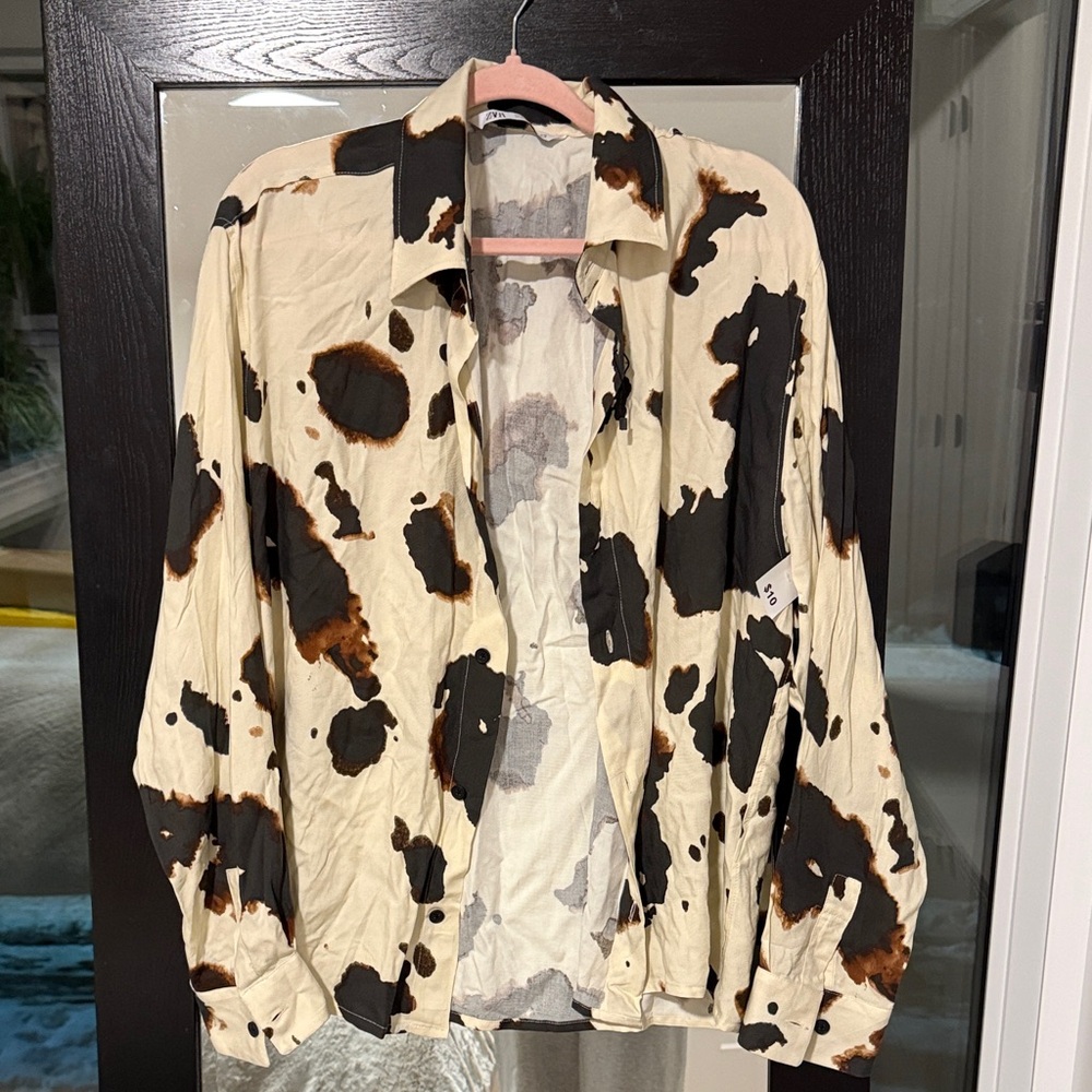 Zara Black and Brown Patterned Utility Jacket